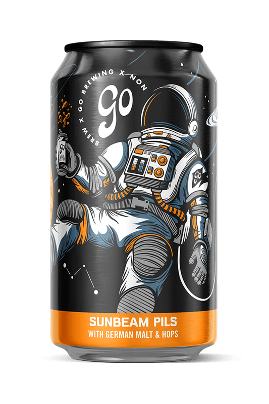 Go Brewing Packaged Beer Suspended In A Sunbeam Pils